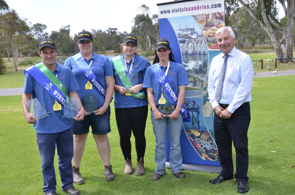 The winning team from western Vic - Michael Hawker, Nicole McRae, Madeline Campbell and Ebony Churchill with Alexandrina Council mayor Keith Parkes, major event sponsor. Michael was also the highest individual scorer.