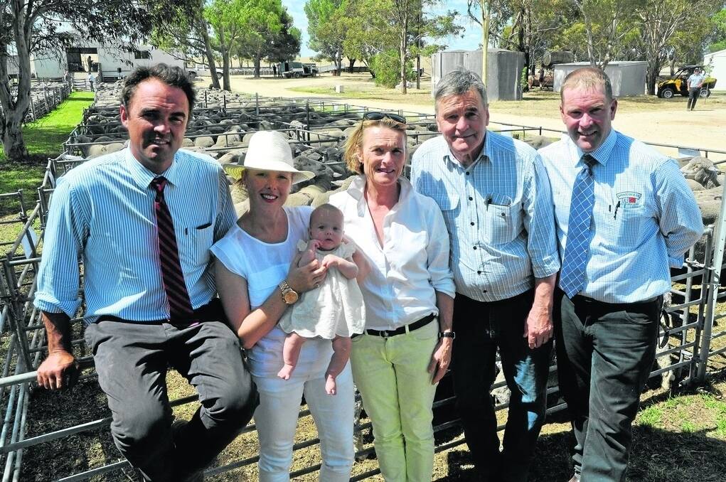 SOUTHROSE TEAM: Jono and Zel Ashby and daughter Emma, and Hilary and Jim Ashby with selling agent and Spence Dix & Co director Rodney Dix. The Ashbys dispersed their high-profile stud on Monday.
