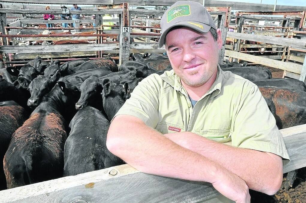 TOP RATE: Troy O’Connell, Tora Downs, Wando Vale, Vic, gained the highest price at $2.44/kg for 21 Boonaroo-blood Angus, 306kg, returning $747. He also sold nine at $616.