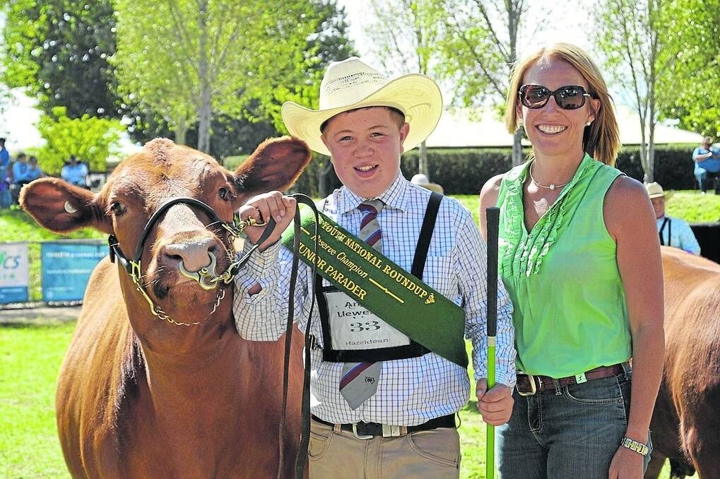 WELL DONE: Reserve champion junior parader Angus Llewellyn, Keith, with class sponsor Alison Laurie, Knowla Angus, NSW.