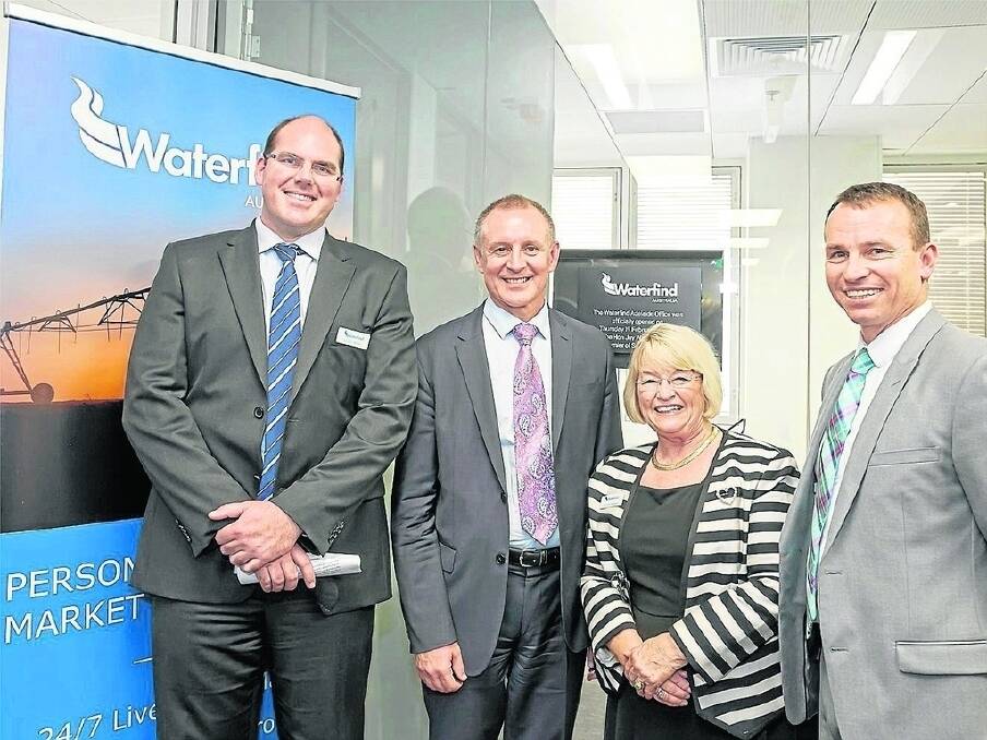OFFICIAL OPENING: Waterfind CEO Alister Walsh, SA Premier Jay Weatherill, Waterfind chairman Pauline Rooney, and Waterfind founder Tom Rooney at the opening of Waterfind’s Adelaide office.
