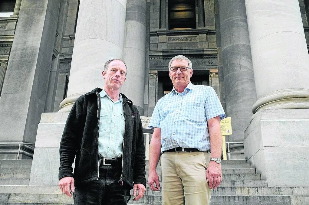 Yorke Peninsula farmers Andrew Cadd and Lyall Schulz at Parliament House.