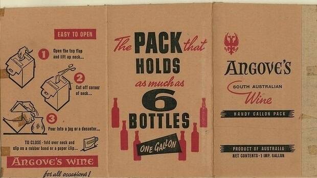 Original Angove's cask wine packaging.
