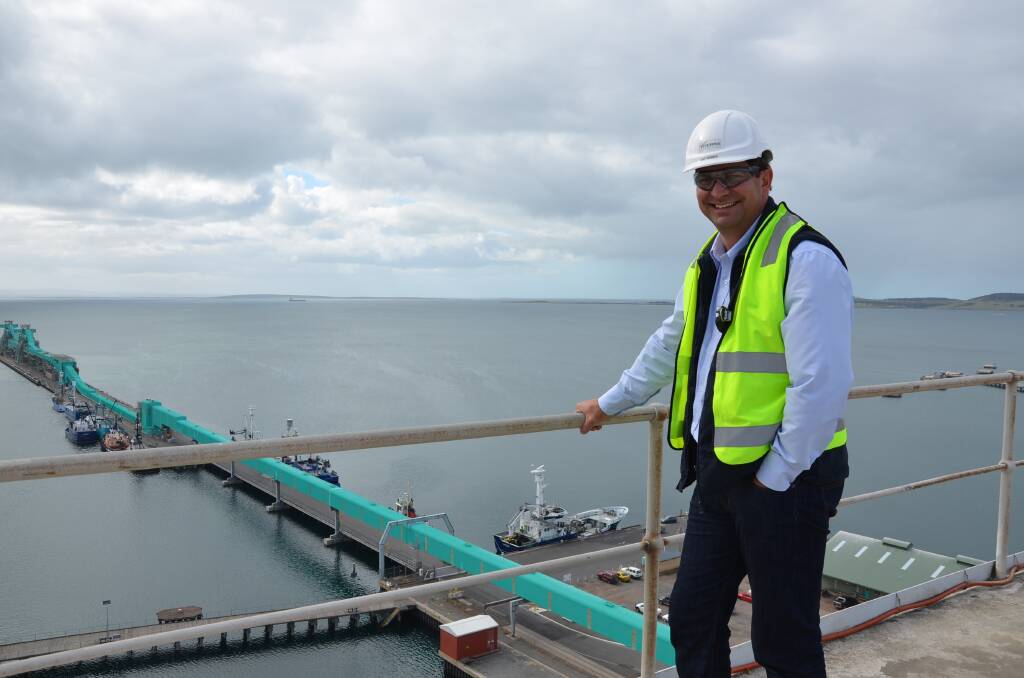 Viterra's Tim Gurney at the top of the Port Lincoln silos.