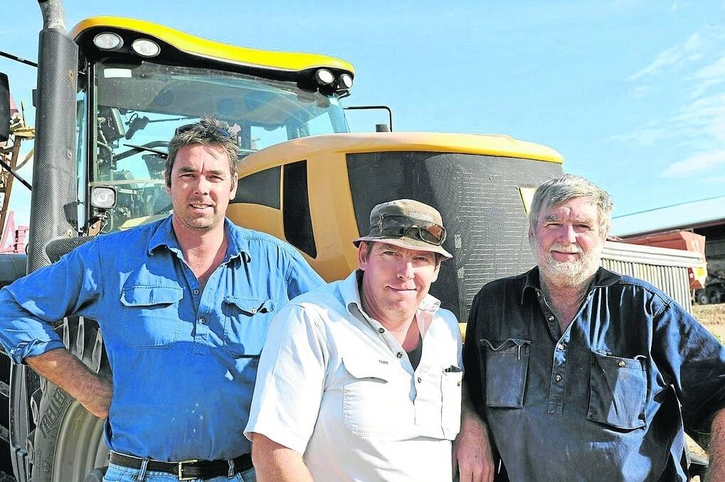 Geranium farmer Adam Morgan (pictured with his brother Daniel and father David) believes upgrading the Mallee Highway to allow road train access would help cut heavy vehicle numbers.