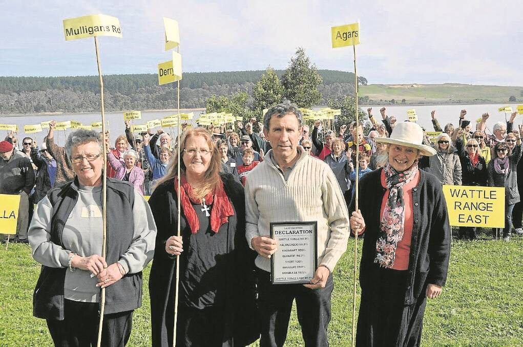 Glencoe residents Joyce Versluis and Hana Griffiths (right) with Kalangadoo residents Debbie Guenther and David Smith at a declaration ceremony last weekend, where eight communities made a stand opposing unconventional gas mining activities in their areas.
