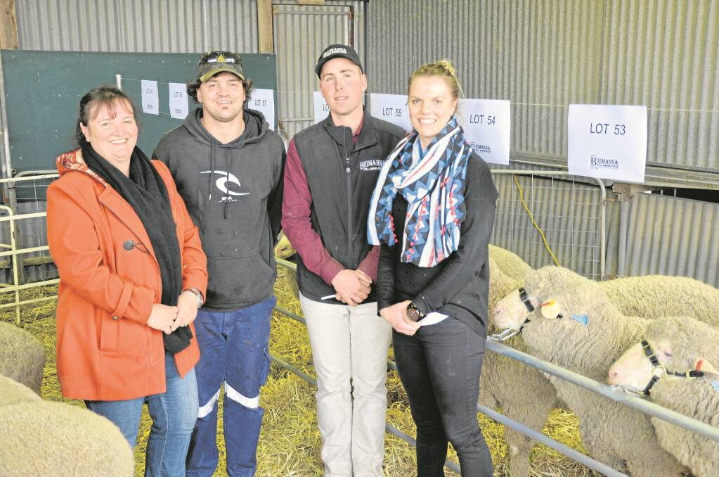 IT would have been hard to have a better start to the 2015 ram selling season than the results achieved at Jayden Harris' (pictured third from left with Sonja Robins and children Joshua and Crysta) Brimanna Poll Merino stud, Cummins, on Monday. The stud achieved a record top of $5000 and total clearance of 60 rams.