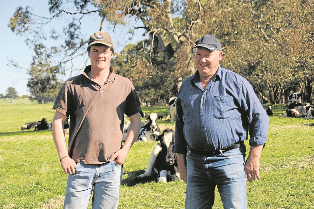 Despite a pessimistic outlook for the short term in the dairy industry, Mount Torrens dairyfarmer Rodney Herrmann (pictured right with worker Ben Wilhelm), RP Herrmann and Co, is positive. "We're going through a bit of a down time for the next 12 months but I'm still fairly confident," he said. "Milk is a commodity the world needs."