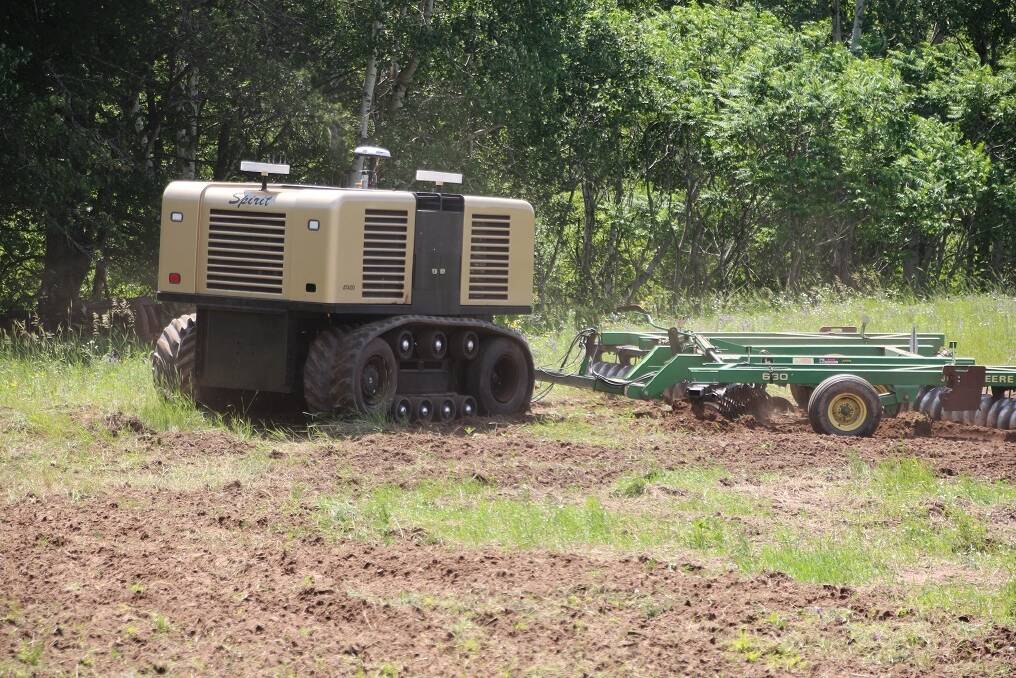 Autonomous Tractor Corporations’ Spirit robotic tractor in action.