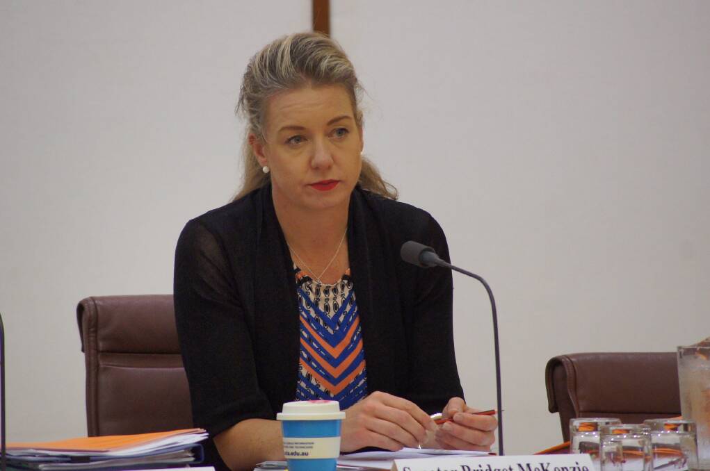Victorian Nationals Senator Bridget McKenzie pondering evidence from the ACCC at this week's hearing of the Senate red meat processing inquiry, in Canberra.