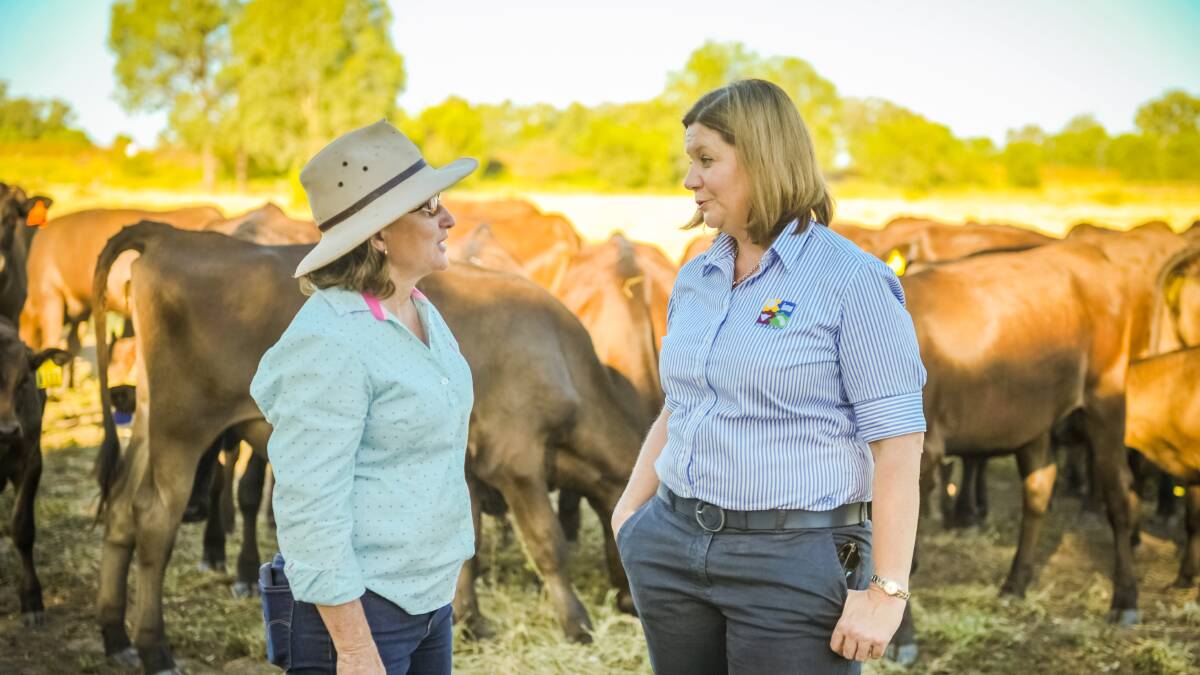 CHDC's Agribusiness Development Coordinator Liz Alexander (right) speaks with local producer Christine Crook, Overtime, Emerald. Photo - Kelly Butterworth. 