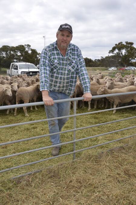 VIC SUCCESS: David Allan, Murrayville, Vic, with the joint sale-toppers at Pinnaroo - a pen of 334 Lines Gum Hill-bloods that made $236.