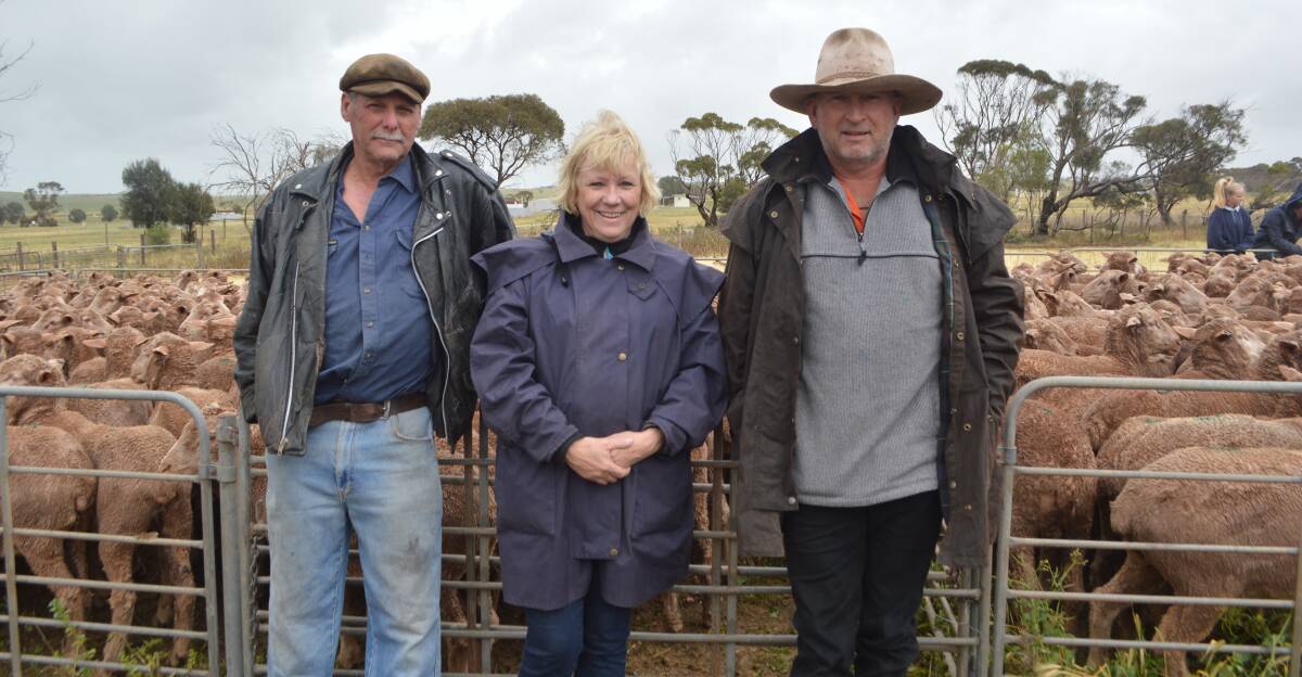 CLEVE AUCTION: At the annual Cleve sheep market on Wednesday last week were Richard Finch, Cleve, Kathy Turnbull, Cleve, and Brenton Jones, Darke Peak.