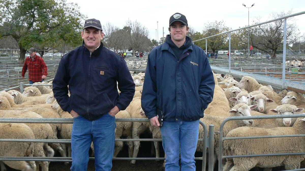 Outcross' Tom Newsome and Mark Buttenshaw, who trialled their scanning and software equipment at the Ouyen, Vic, Livestock Exchange.