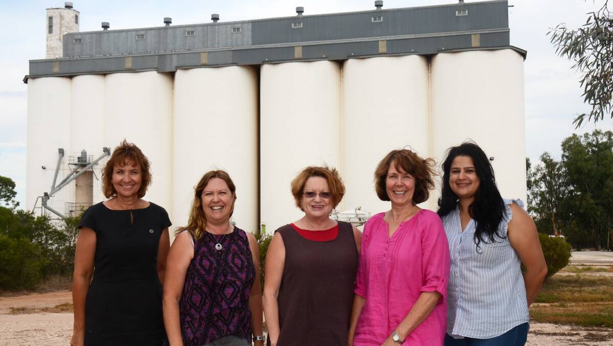 NEW LOOK: District Council of Kimba's Deb Larwood with Sue Woolford, Cecilia Woolford, Heather Baldock and Marie Begdeda at the Kimba silo.