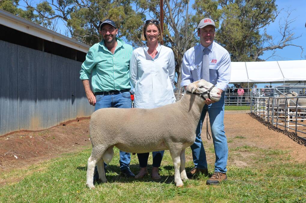 PAXTON PICK: Buyers Martin and Kirsty Harvey, Paxton stud, Western Flat, with Days Whiteface's Lachy Day.