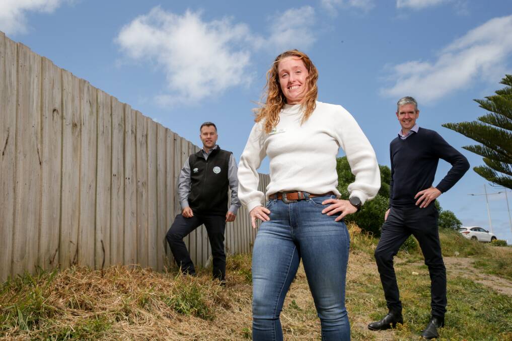 BOOM TIMES: Today, Chloe Brown (at front), pictured with Fonterra's Andrew Nevill and Matt Watt, says there's "never been a better time to be a dairy farmer". Picture: Chris Doheny.