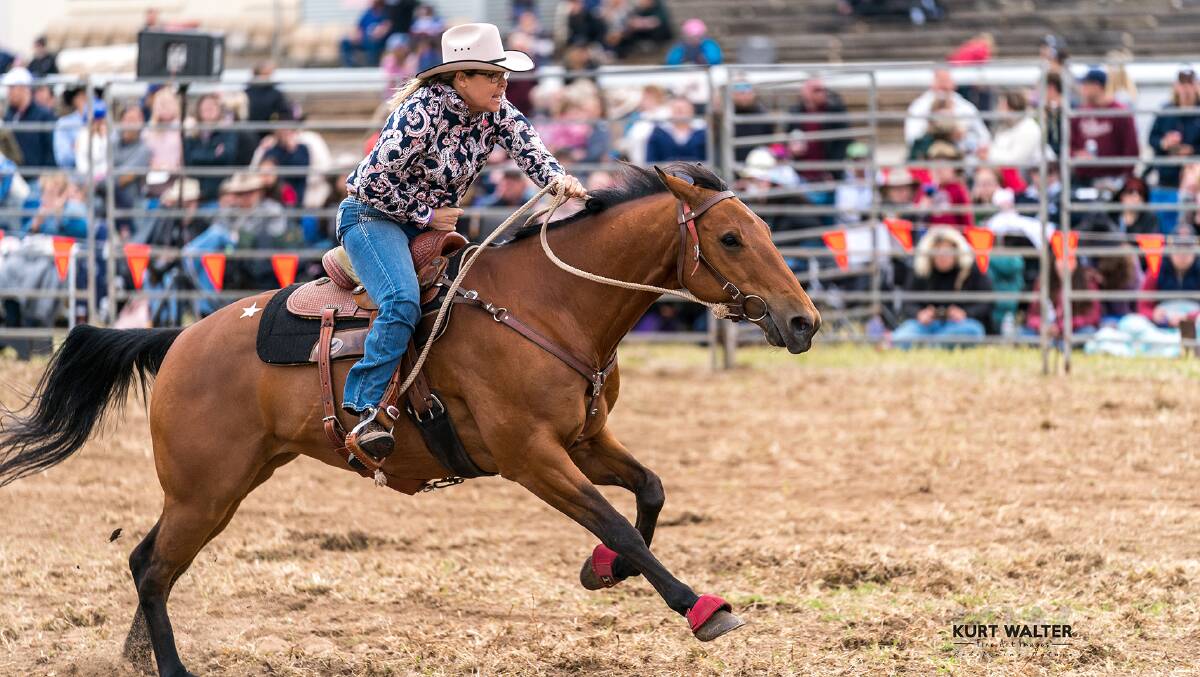 Megan and Biscuit competing at APRA Kapunda Rodeo in November 2021. This was Megans first time back in the arena at a professional rodeo after she lost her eyesight. Picture supplied by Kurt Walter, Fine Art Images.