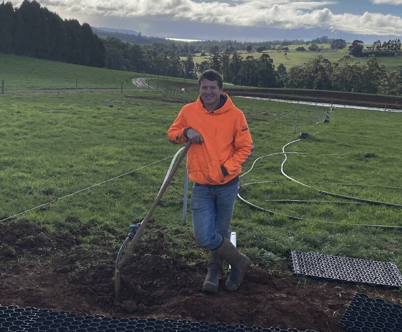 Apprentice Ashley Crawford is currently installing water troughs on the Elliott research farm. Picture by Rodney Woods 