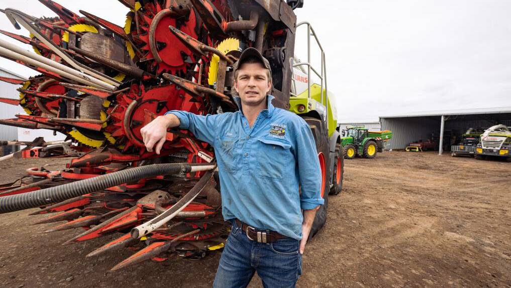 Sam Monk, at just 29, owns Australia's largest silage contracting business as well as four dairy farms. Picture: Sean McKenna.
