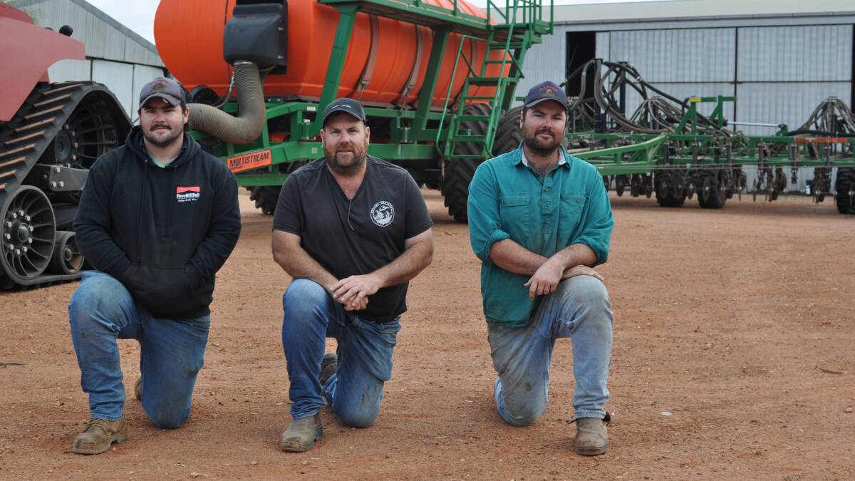 Koongawa farmer Ash May (centre), pictured with sons Hamish and Jacob, plans to start seeding on Monday, about a week earlier than his normal program due to the addition of lentils into the family's operation. 