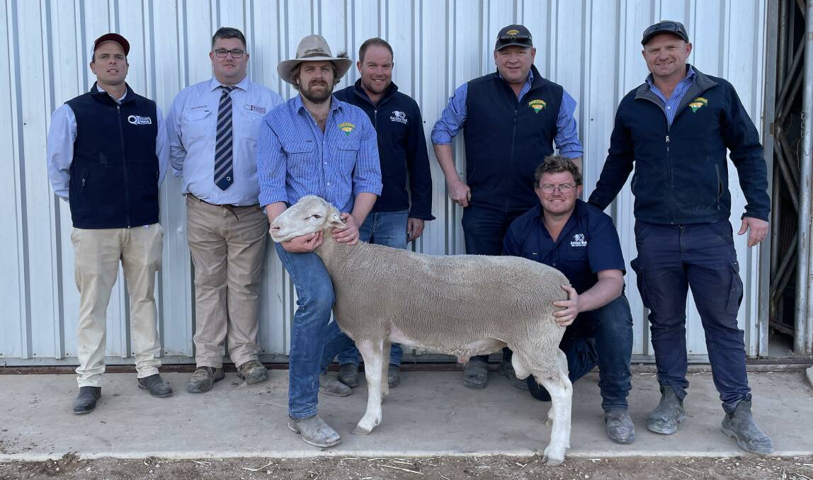 David Whittenbury and Ben Dohnt (second and third from left) sell together at Kattata Well every year. Picture by Katie Jackson