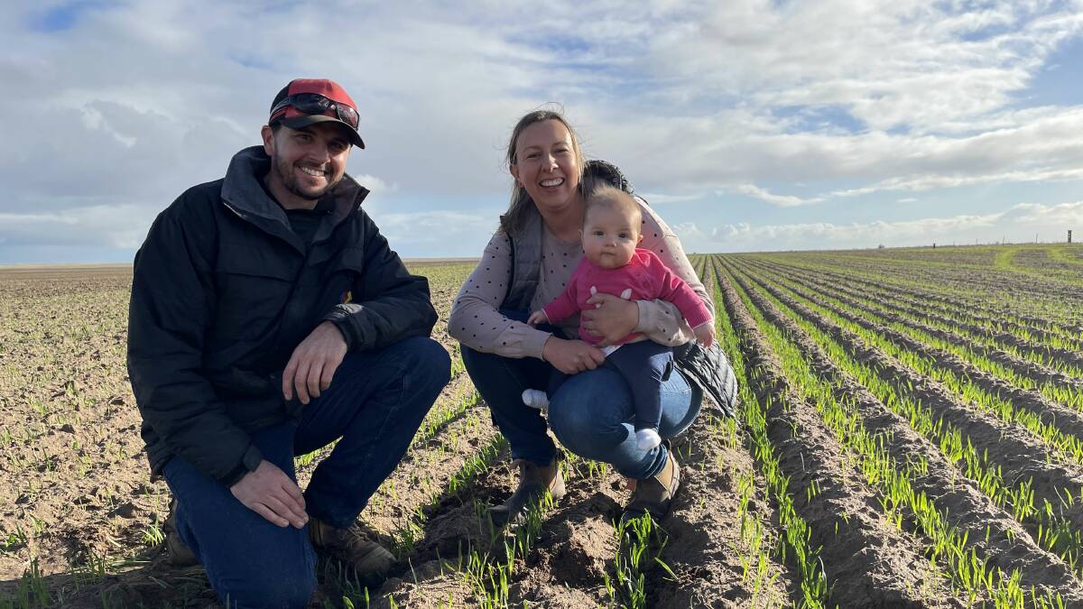GOOD PROGRESS: Lameroo's Craig and Emma Needs, with daughter Riya, 5 months, completed their seeding program at the end of last month. 