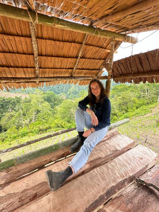 Emma Knowles enjoying the view from a rice hut in Namo, Indonesia. Picture supplied 