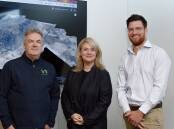Virtual TAS chair Sean McGoldrick, Tasmanian Minister for Science and Technology Madeleine Ogilvie and Agronomeye CEO Stu Adam.
