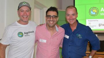 Event co-organisers Oli Madgett and Michael Macolino with Simon Humphrys, New Wave Biotech.