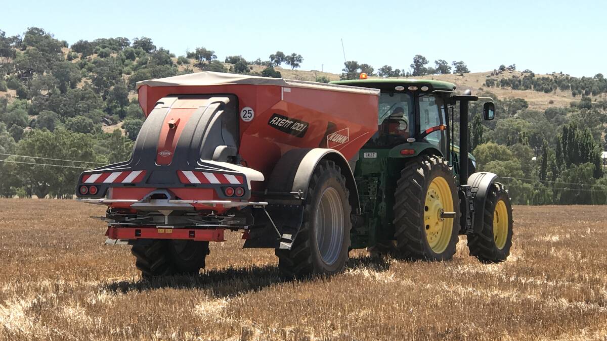 Kuhn's Axent trailed spreader made its Australian debut at a Cowra demonstration.