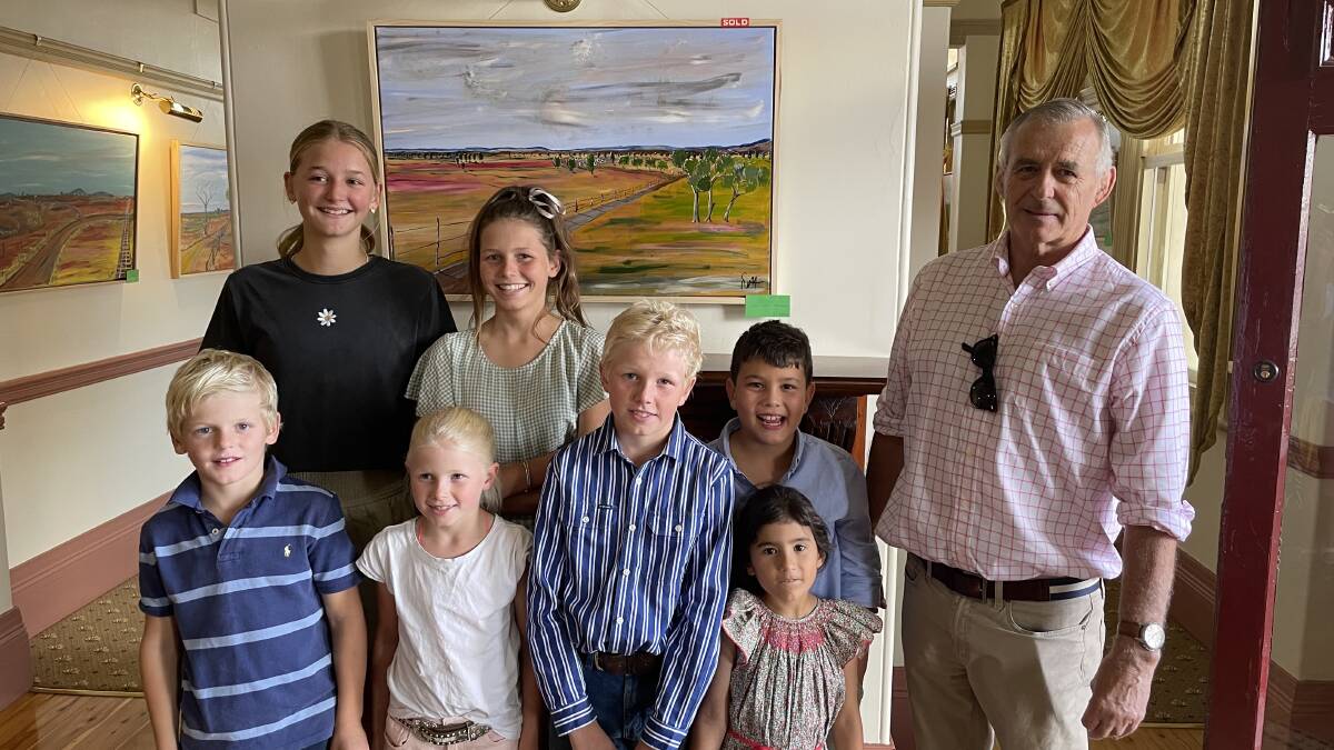 Grandchildren - Toby and Zoe Brabin, Claudia, Lydia and Alby Hodge, and Noah and Willow Tarmizi with Stu Hodgson.
