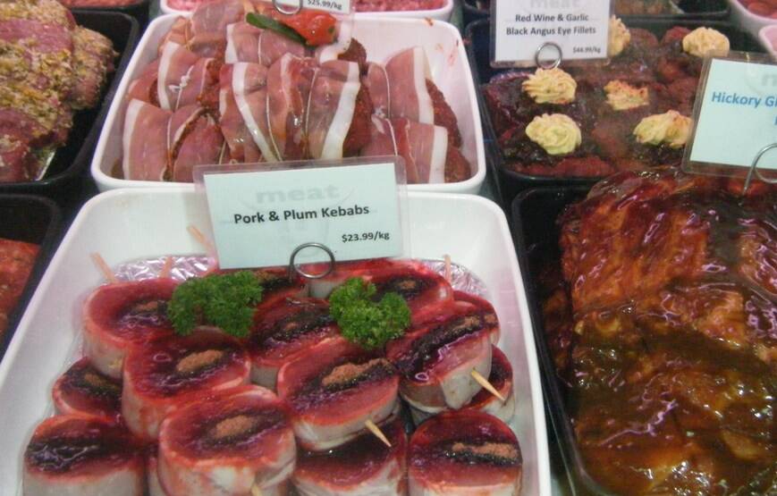 Ready-to-cook meat meal solutions prepared at a local butcher shop. 