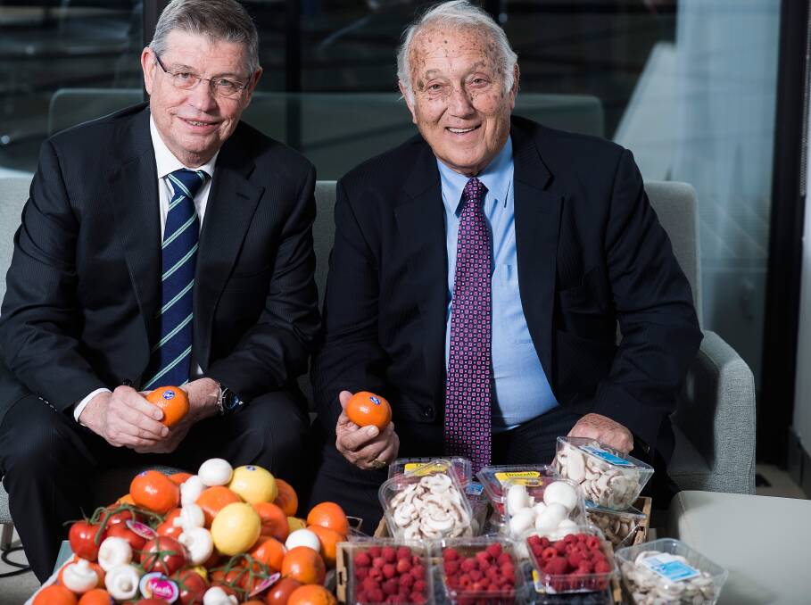 Costa Group chief executive officer, Harry Debney, with Costa Group director and senior figure in the former family business, Frank Costa. 