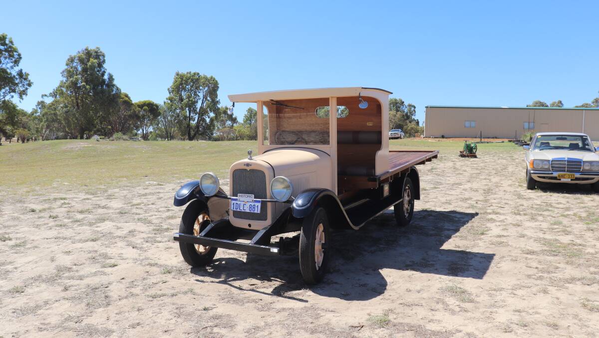  This fully-restored 1928 cream Chevrolet 4 truck sold for $21,000 to a local phone bidder during the clearing sale last week at Jurien Bay.