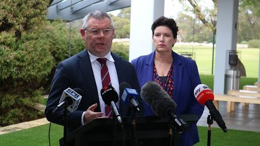 Federal Agriculture Minister Murray Watt and WA Agriculture and Food Minister Jackie Jarvis address the media in Perth on Thursday.