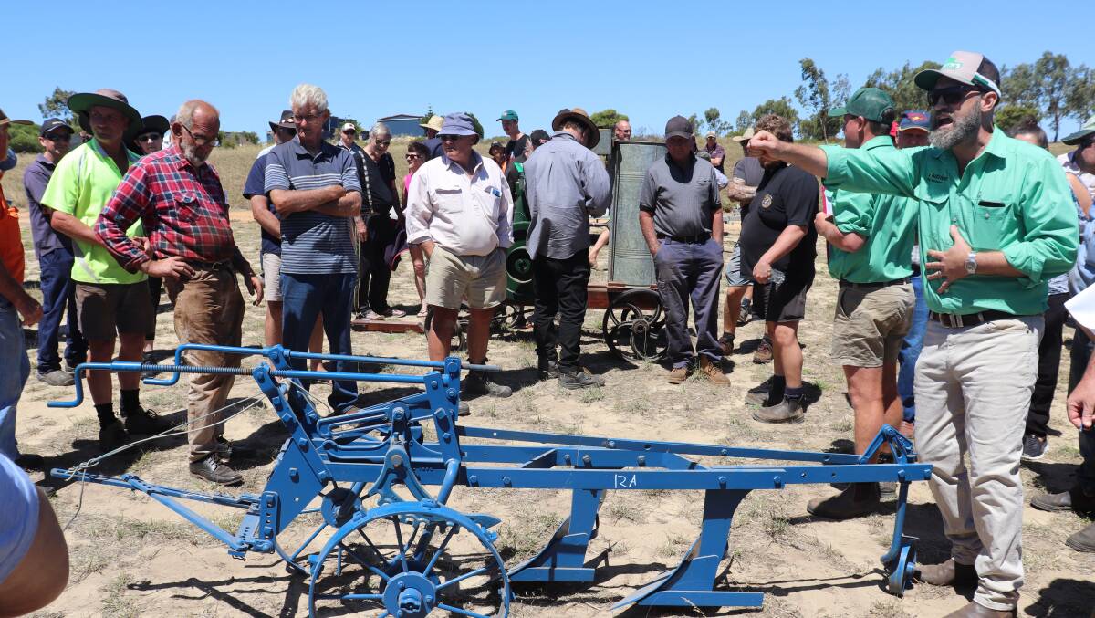 Nutrien Ag Solutions auctioneer Andrew Viola taking bids on the Ransom T542A during Arthur Hogg's Jurien Bay clearing sale last week. The vintage piece sold for $750.