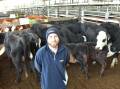 Tim Merrett, Merrett Livestock, Millicent, with the EU cows and calves from one of his clients Woodlands Grazing, Millicent. The Simmental cross cows with March/April drop calves sold for $3950.