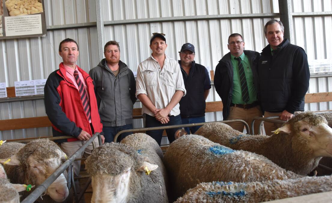 Elders' Steve Doecke, Mt Alma's Eric Ashby, Mitchell and Sholto Douglas, who paid the $6000 second highest price and Nutrien's Michael Lawrence and Richard Miller.