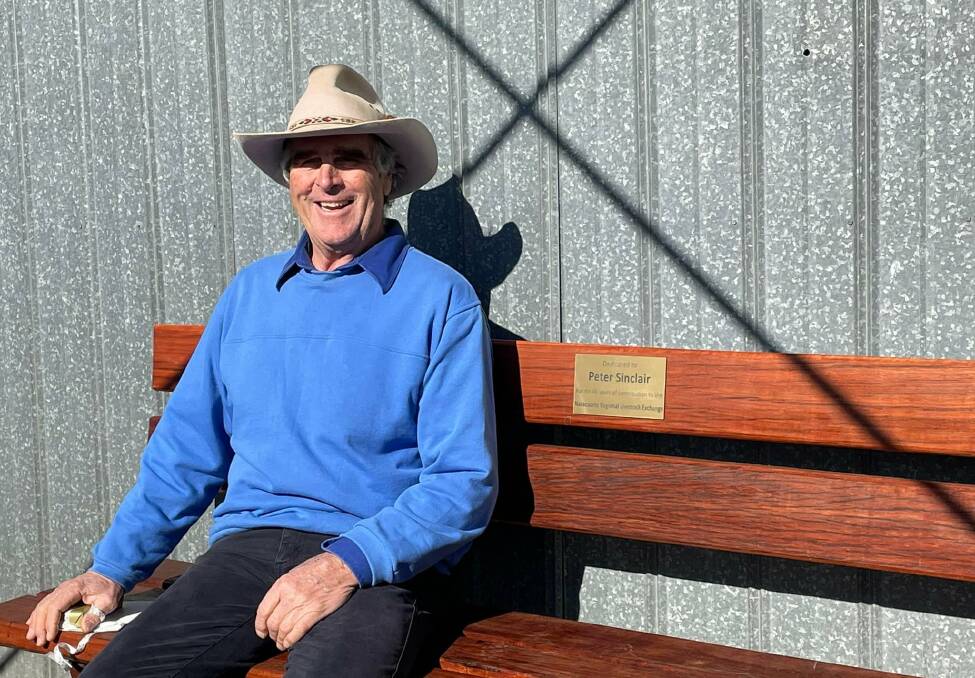 Peter Sinclair was presented with a seat in his honour after his final market day on Tuesday. The bench was made from pieces of wood from the old cattle yards.