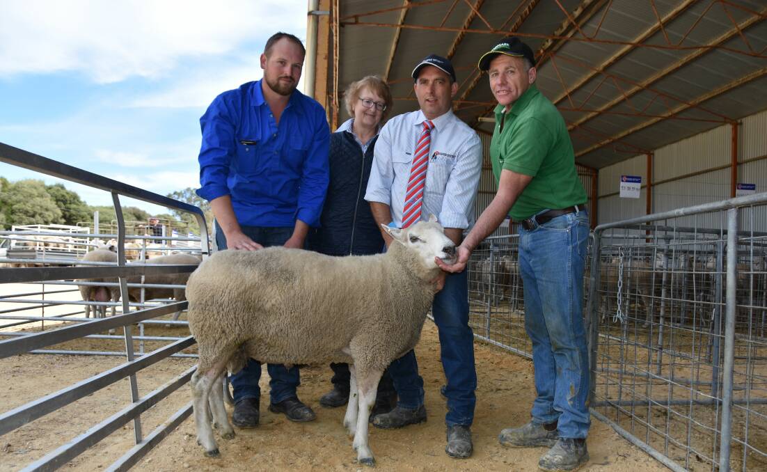 GIPPSLAND BOUND: Josh and Judy Dowdy, Jay-Dee, Binnum, with SAL's Alistair Haynes and Landmark's Brendan Fitzgerald and the $2300 sale topper which sold to Gippsland, Vic.