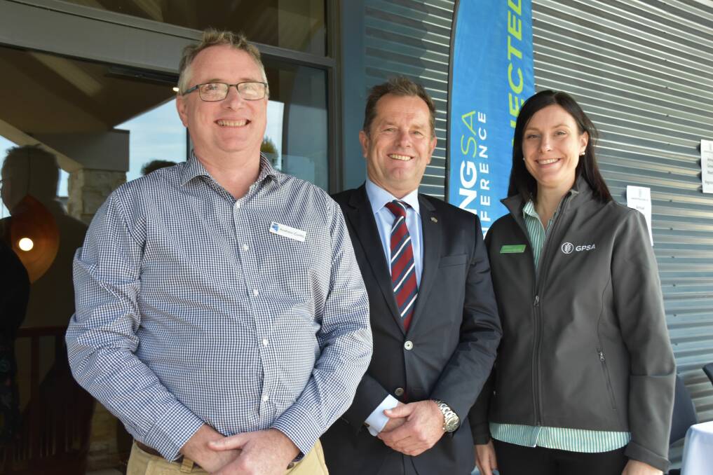 LEADER DISCUSSION: Livestock SA chief executive officer Andrew Curtis, Primary Industries Minister Tim Whetstone and Grain Producers SA CEO Caroline Rhodes.