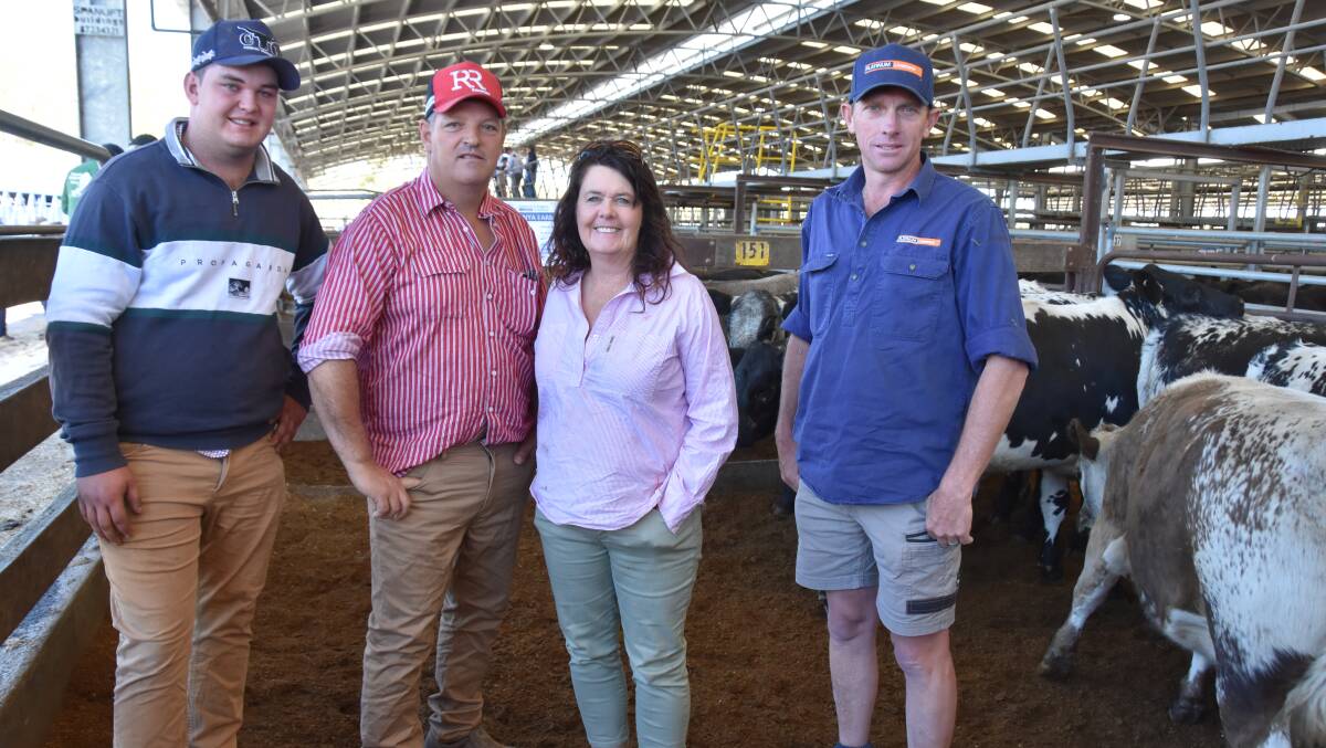 Tom, Brad and Tanya Edson, Keith, who have just sold the last of their Hereford breeders were looking for heifers to trade with their agent Platinum Livestock's Simon Rosenzweig. Among the heifers they bought were these 365kg Speckle Parks for $4.90/kg.