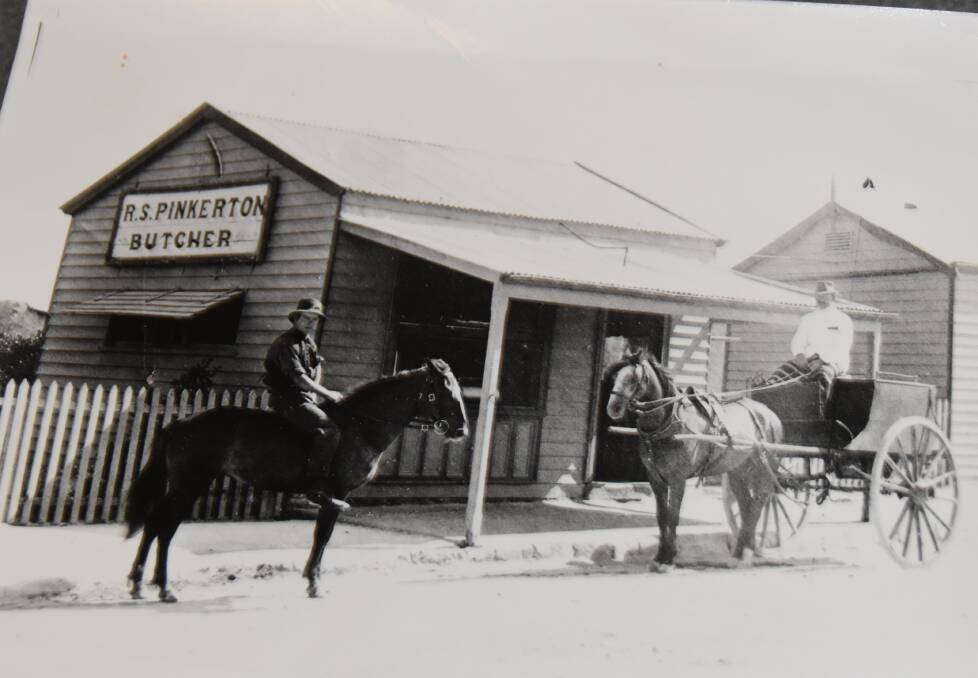 Robert Pinkerton in his cart outside his butcher shop in Kingston SE in the 1920s.