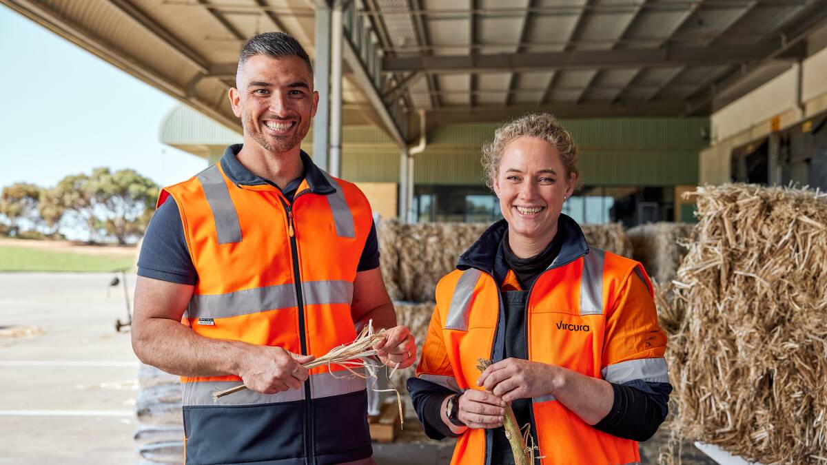Vircura general manager operations Adam Djekic with hemp production technician Madeleine Hardy at the production facility at the Monarto Innovation Precinct. Picture supplied