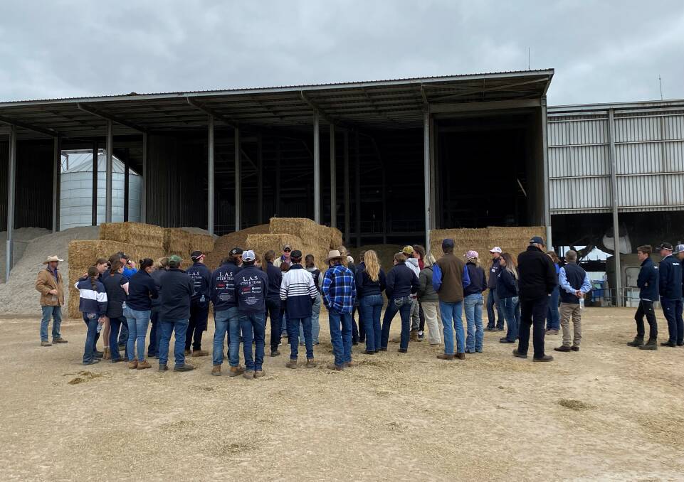 Nearly 40 Year 11 and 12 students from five schools had a tour of Southern Cross feedlot, including the feed mill.