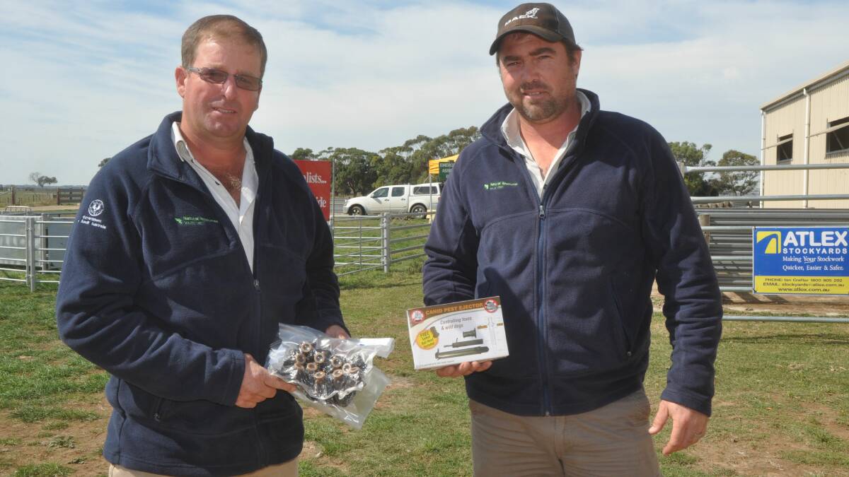 PEST SOLUTIONS: Natural Resources SE's David Robertson and Josh Rosser with the canid pest ejectors.