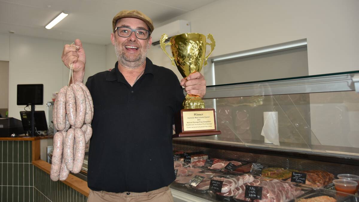 DA'Leni Meats owner Tim Von Stanke, Mount Gambier, with Australia's best pork sausages. Picture by Catherine Miller