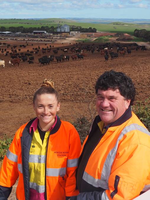 EXPANSION PUSH: Rebecca Rowe and her father Simon at Princess Royal Station's Burra feedlot, which is set to grow to a capacity of 16,500 head in the next five years.