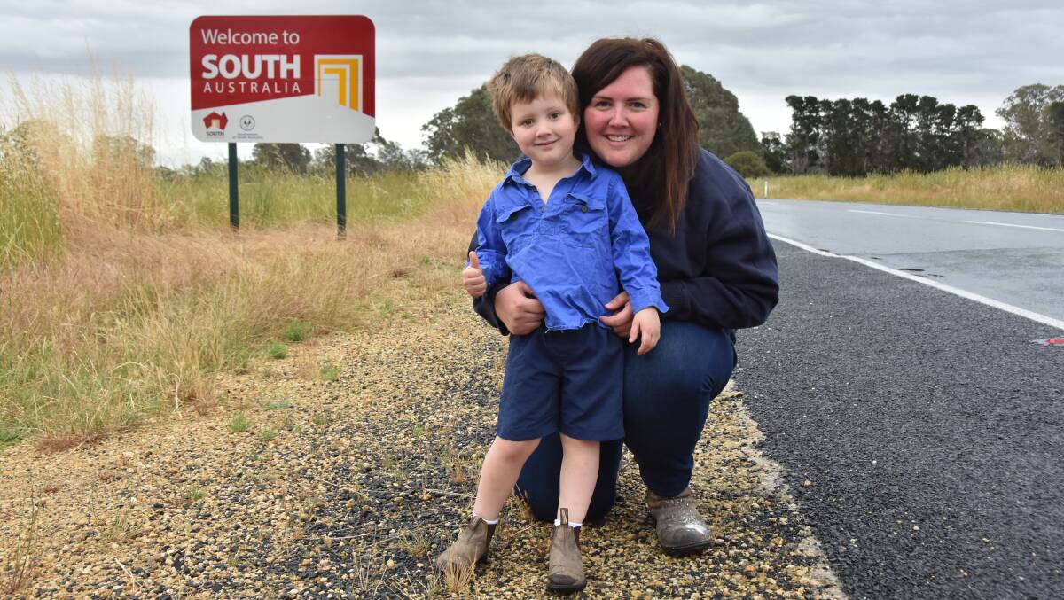 WELCOME BACK: Apsley, Vic, farmer Rebecca Barry and her son Oliver McDonald were excited to freely cross the border on Tuesday to travel to Naracoorte.
